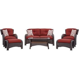 Outdoor Resin Wicker 6-Piece Patio Furniture Set with Seat Cushions (Color: Red) Outdoor Resin Wicker 6-Piece Patio Furniture Set with Seat Cushions (Color: Red)